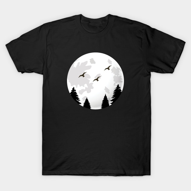 Trees and birds with moon silhouette T-Shirt by ManoArtPro